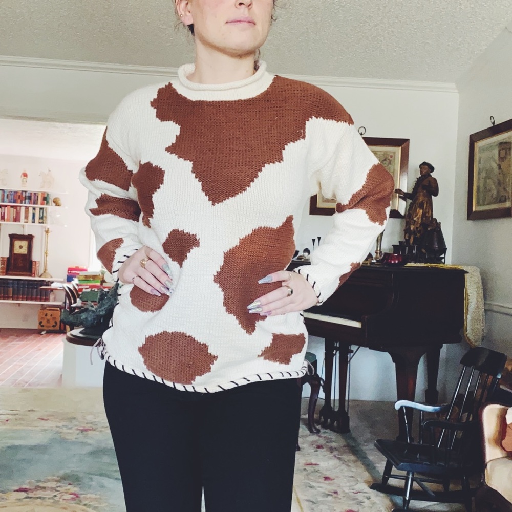 Saks Fifth Avenue vintage western cow print Sweater Pullover cotton - Picture 3 of 8